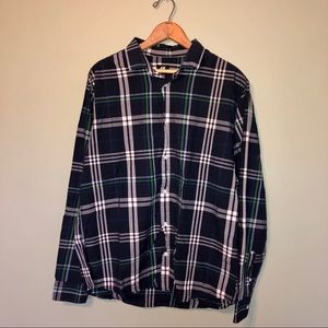 Blue Green White Plaid Long Sleeve Button Down